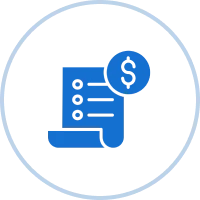 Financial document symbol in blue circle