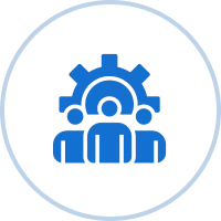 Collaborative team with gear icon